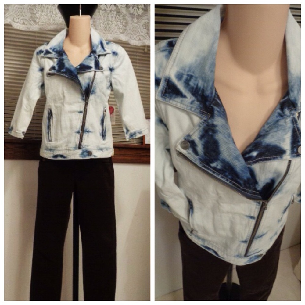 CANYON RIVER BLUES Bleached Moto Style Denim Jean Jacket Size Small NWT